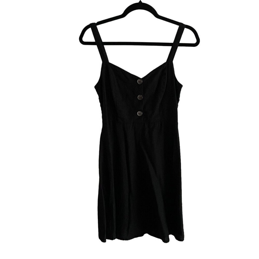 Jay Jays Women Size 6 Black Linen Blend V-Neck Sleeveless Casual Mini Sundress